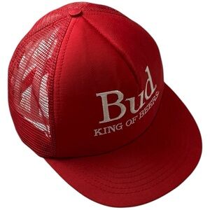 Budweiser King of Beers Red Mesh Snapback Trucker Hat Vintage USA‎ Made